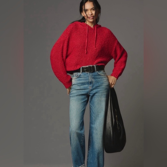 Anthropologie Pilcro Sailcloth Hooded Sweater Raspberry Red Size Small New NWOT - Picture 6 of 9